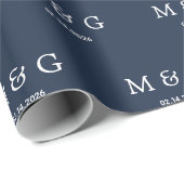 Individuelles Monogramm-Datums-Muster Modern Navy Geschenkpapier (Rolleneckpunkt)
