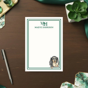 Individuelles Monogramm Handgezeichneter Dachshund Post-it Klebezettel