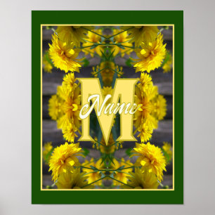 Individuelles Monogramm Ihr Anfangsname Gelbe Blum Poster