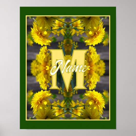 Individuelles Monogramm Ihr Anfangsname Gelbe Blum Poster (Vorne)