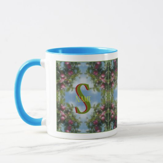 Individuelles Monogramm Ihr Anfangsname Rote Äpfel Tasse (Links)