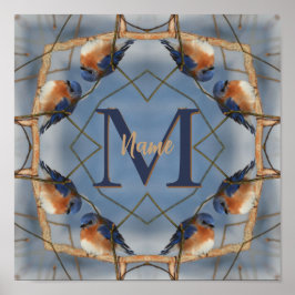 Individuelles Monogramm Ihre Anfangsbuchstabe Blau Poster