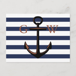 Individuelles Monogramm Nautischer Anker und Seil Postkarte