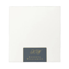 Individuelles Monogramm Navy Blau Gold Weiß Einfac Notizblock