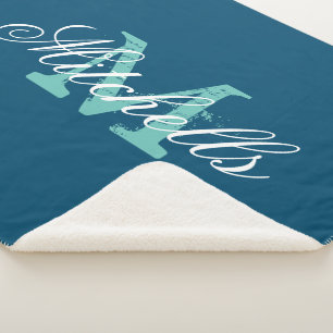 Individuelles Monogramm ozeanblau mittelgroße weic Sherpadecke