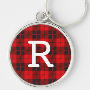 Individuelles Monogramm rotes Büffel-Karo-Flanell  Schlüsselanhänger