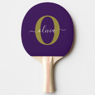 Individuelles Monogramm-Schriftname Lila Weiß Gold Tischtennis Schläger