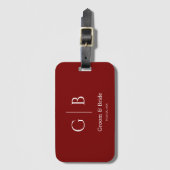 Individuelles Monogramm Tiefrotes Hochzeitsgepäcka Gepäckanhänger (Vorderseite Vertikal)