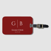 Individuelles Monogramm Tiefrotes Hochzeitsgepäcka Gepäckanhänger (Vorderseite (Horizontal))