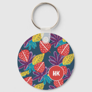 Individuelles Monogramm tropische Blumen Hawaii ex Schlüsselanhänger