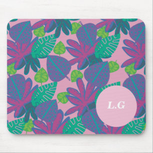 Individuelles Monogramm tropisches Rosa farbenfroh Mousepad