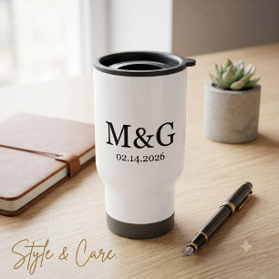 Individuelles Monogramm und Datum Personalisiert Reisebecher