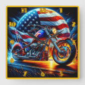 Individuelles Motorrad in patriotischer Umgebung Quadratische Wanduhr (Vorderseite)