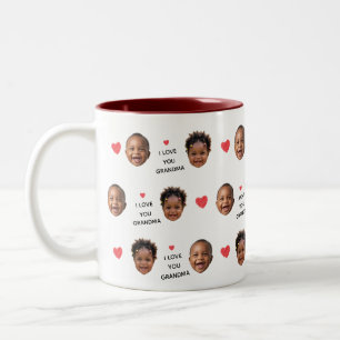 Individuelles Multi-Foto-Gesichter & rote Herzen O Zweifarbige Tasse