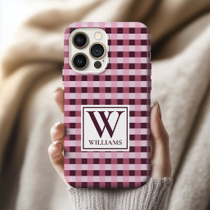 Individuelles rosa kariertes Monogramm-Handyhülle- iPhone 15 Pro Hülle