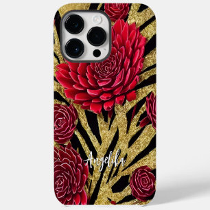 Individuelles rotes und goldenes abstraktes Design iPhone 14 Pro Max Hülle