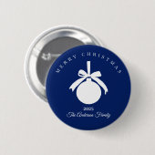 Individuelles Saphirblau-Weiß-Rustikal-Ornament-Ge Button (Vorne & Hinten)