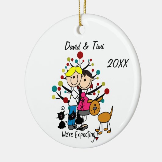 Individuelles Strichmännchen mit Haustieren und Or Keramik Ornament (Links)