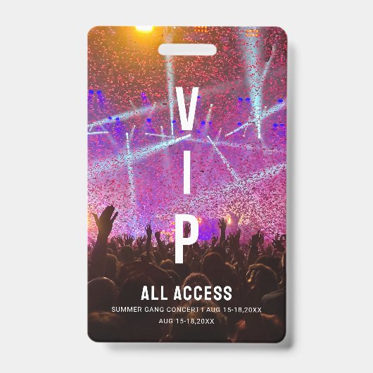 Individuelles VIP All Access Pass Konzert Ausweis (Vorderseite)