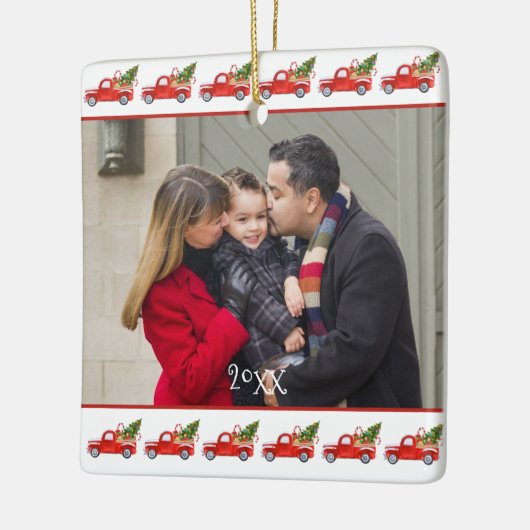 Individuelles zweiseitiges Foto Red Truck Weihnach Keramikornament (Links)