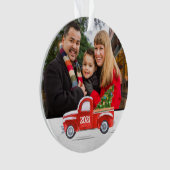 Individuelles zweiseitiges Foto Red Truck Weihnach Ornament (Vorderseite)
