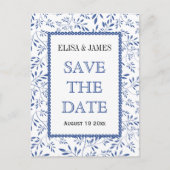 Indizierende blaue Blätter Muster Hochzeit Speiche Ankündigungspostkarte (Vorderseite)
