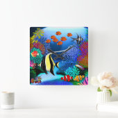 Indo Pacific Coral Reef Fish Wall Clock Quadratische Wanduhr (Zuhause)