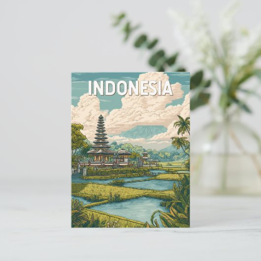 Indonesia Illustration Travel Art Vintage Postkarte (Stehend Vorderseite)