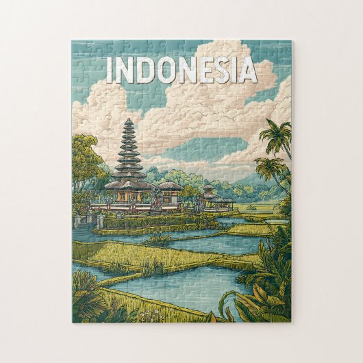 Indonesia Illustration Travel Art Vintage Puzzle (Vertikal)