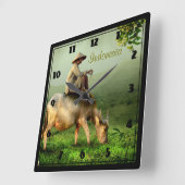 Indonesia Scenic landscape with Buffalo and Farmer Quadratische Wanduhr (Winkel)