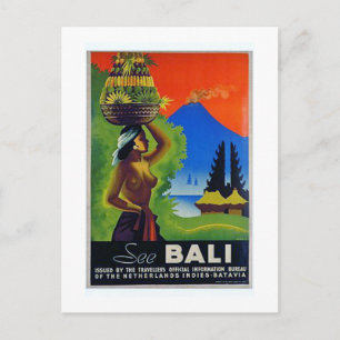 Indonesien Bali Reiseplakat im Vintage-Stil Postkarte