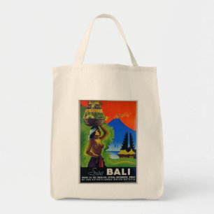 Indonesien Bali Reiseplakat im Vintage-Stil Tragetasche