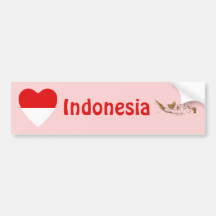 Indonesien-Flagge Herz + Karte Heckscheibenaufkleb Autoaufkleber