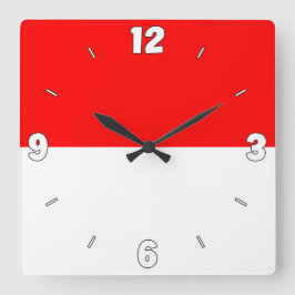 Indonesien Flaggennummern Red White Patriotic  Quadratische Wanduhr