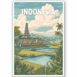 Indonesien Illustration Reise Kunst Vintage Aufkleber