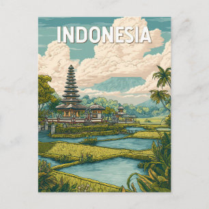 Indonesien Illustration Reise Kunst Vintage Postkarte