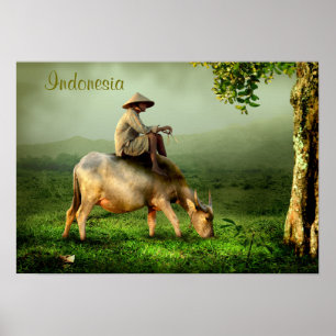 Indonesien Landschaftliche Landschaft mit Buffalo  Poster