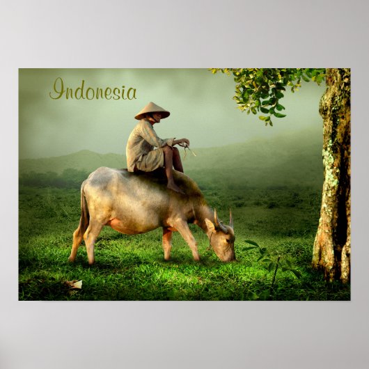 Indonesien Landschaftliche Landschaft mit Buffalo Poster (Vorne)