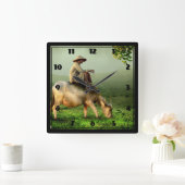 Indonesien Landschaftliche Landschaft mit Buffalo Quadratische Wanduhr (Zuhause)