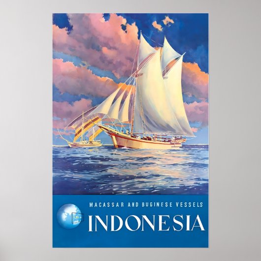 Indonesien Reiseplakat Bugis Volk Kunst Buginese Poster (Vorne)