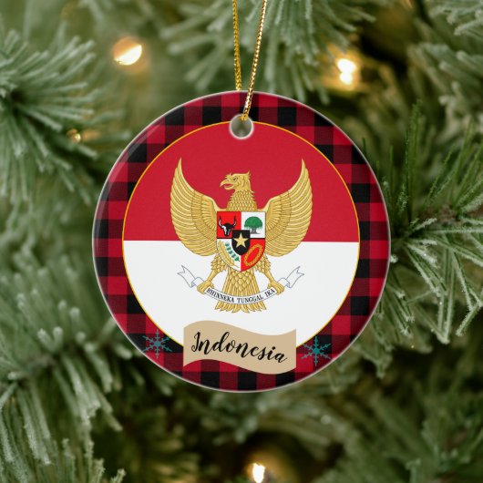 Indonesien, Roter Büffel kariert und indonesische  Keramik Ornament (Baum)