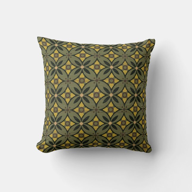 Indonesisch Ethnisch _ Batik Kawung 04 Green_ Vint Kissen (Vorderseite)