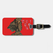 Indonesisch Shadow Puppet Hospho Design auf roter  Gepäckanhänger (Vorderseite horizontal)