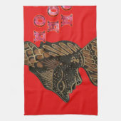 Indonesisch Shadow Puppet Hospho Design auf roter  Handtuch (Vertikal)