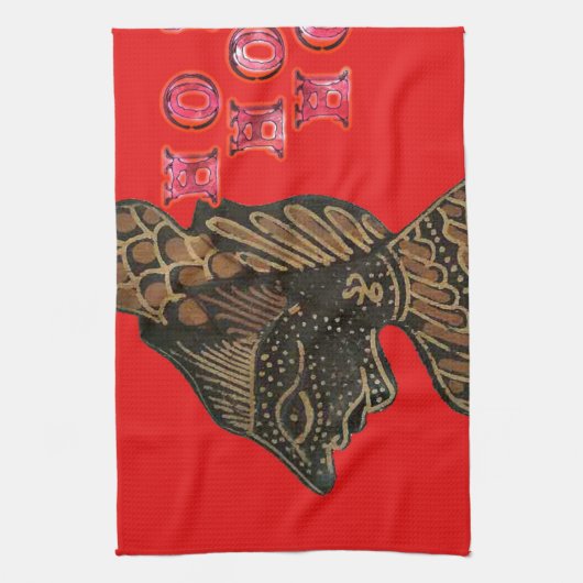 Indonesisch Shadow Puppet Hospho Design auf roter  Handtuch (Vertikal)