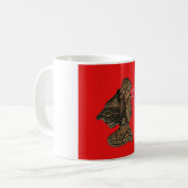 Indonesisch Shadow Puppet Hospho Design auf roter  Kaffeetasse (Vorderseite Links)