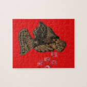 Indonesisch Shadow Puppet Hospho Design auf roter  Puzzle (Horizontal)