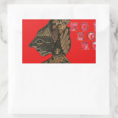 Indonesisch Shadow Puppet Hospho Design auf roter Rechteckiger Aufkleber (Tasche)