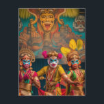 Indonesische Bali Masked Dancers Postkarte<br><div class="desc">Farbenfrohe indonesische Bali-Tänzer.</div>