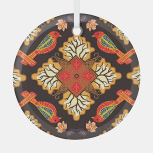 Indonesische Batik: Flora Fauna motif. Ornament Aus Glas